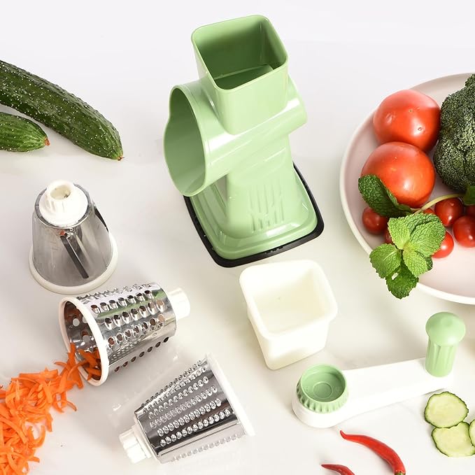 Rotary Cheese Grater Hand Crank Transparent - Shredder Slicer Grinder 3 Stainless Steel Blades, Stable Suction, Labor-Saving Handle, Safe Kitchen Tool for Cheese, Vegetable, Nuts, Chocolate - Image 8