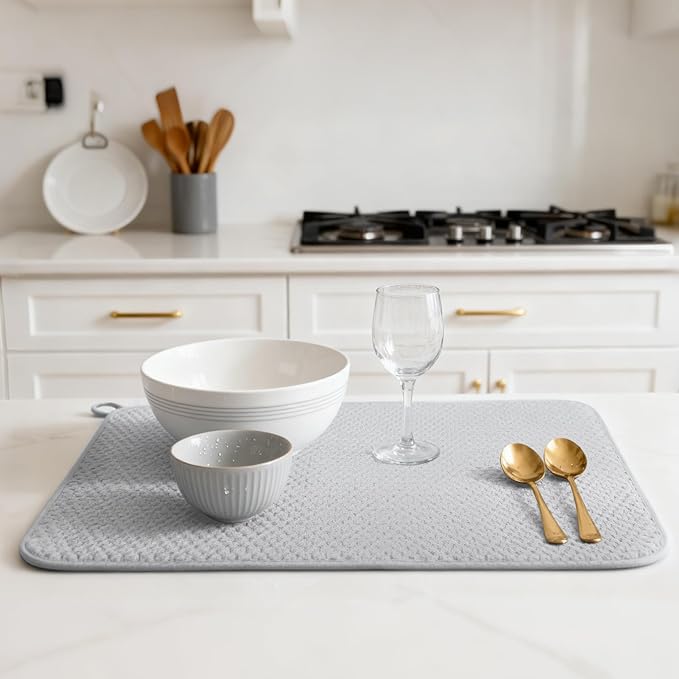 2-pack 24"x17" XL size microfiber dish drying mats for kitchen counter, kitchen sink. Super water-absorbing for multi-use house essentials bath mats, bath rugs, coffe mat, coffe station mat. (grey) - Image 5