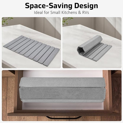 Stone Dish Drying Mats for Kitchen Counter, 24"(L)×16"(W), Drying Collapsible Dish Drying Mat, Eco-Friendly Absorbent Diatomaceous Earth Mats for Dishes Bottles Cups, Match Any Countertop - Image 3