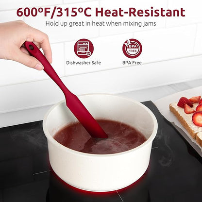 U-Taste Skinny Silicone Jar Spatula: 600ºF Heat-Resistant Food-Grade 10in Long Narrow Sourdough Stirring Stick, Seamless Flexible Peanut Butter Spreader for Scraping Icing Bread Cream, Jam (Red)