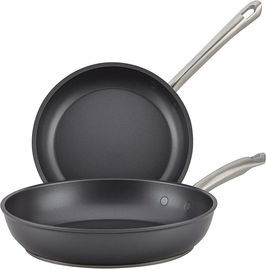 Anolon Accolade Forged Hard Anodized Nonstick Frying Pans/Skillet Set, 8 Inch and 10 Inch - Moonstone Gray