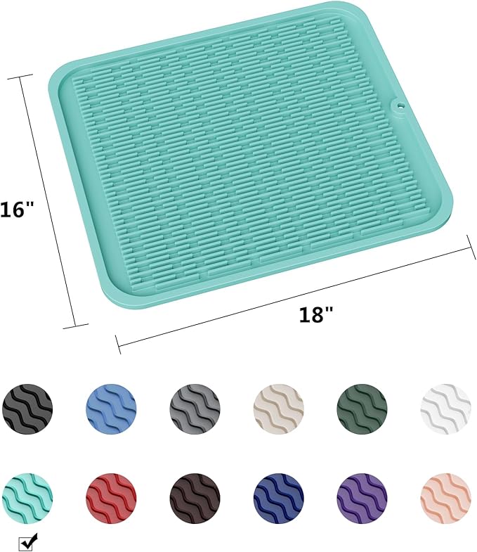 ZLR Large Silicone Dish Drying Mat (16" x 18") - XL Heavy Duty Drainboard Mat for Pots, Pans & Family Loads - Heat Resistant Trivet & Counter Protector, Easy Clean (Mint Green) - Image 6