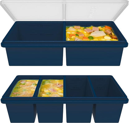 Silicone Freezer Trays with Lids, 2 Cup & 1 Cup Soup Container Style Ice Cube Trays, Easily prepare portioned meals, Great for storing soups and other dishes, Oven & Dishwasher-Safe(2-Pack)