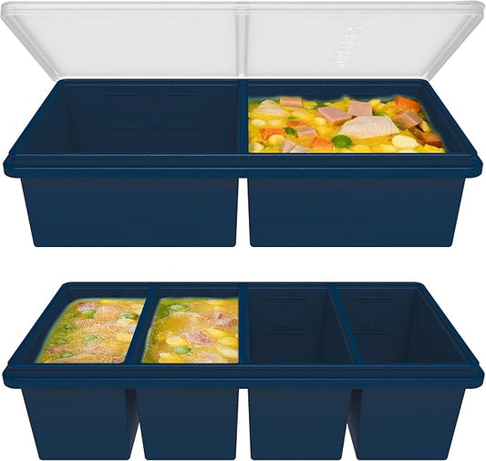 Silicone Freezer Trays with Lids, 2 Cup & 1 Cup Soup Container Style Ice Cube Trays, Easily prepare portioned meals, Great for storing soups and other dishes, Oven & Dishwasher-Safe(2-Pack)