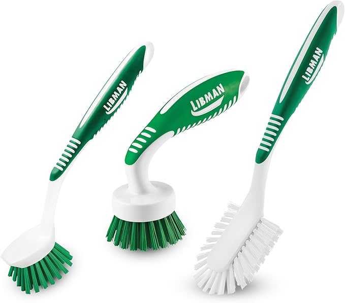 Libman Green & White Cleaning Brush Kit, 3-Piece Set, All-Purpose Brushes for Kitchen, Basins, Sinks, Dishwashers by TheLibmanCompany