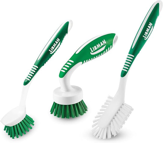 Libman Green & White Cleaning Brush Kit, 3-Piece Set, All-Purpose Brushes for Kitchen, Basins, Sinks, Dishwashers by TheLibmanCompany
