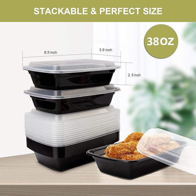 Ezalia 30 Pack Meal Prep Containers 38oz, Plastic To Go Food Containers with Lids, BPA-Free, Microwave/Dishwasher/Freezer Safe - Image 6