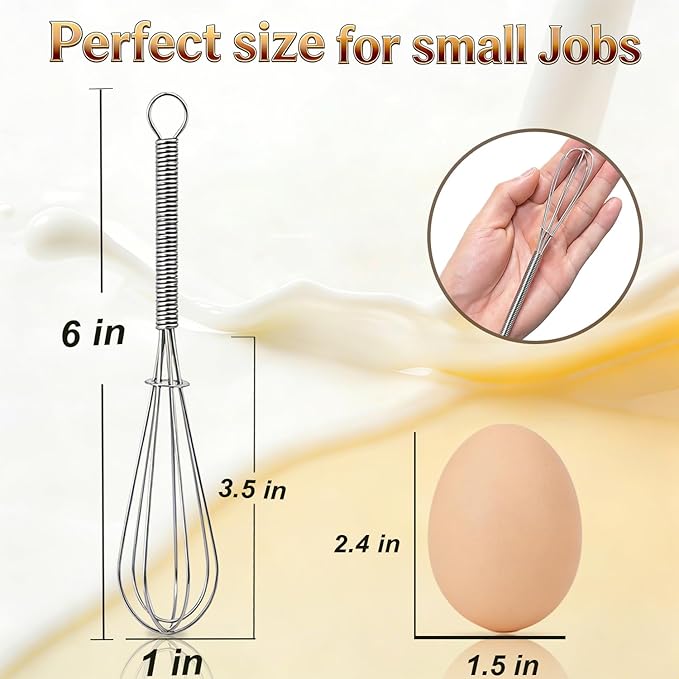 Anaeat 6 Pack Small Wire Whisks, Portable Stainless Steel Kitchen Tiny Whisk & Egg Beater with Thick Wire - Sturdy Mini Mixing Balloon for Cooking, Blending, Whiping, Beating and Stirring (6") - Image 6