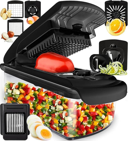 Fullstar Vegetable Chopper & Mandoline Slicer for Kitchen - Food Chopper with Container, Cheese Grater, Home Essentials & Kitchen Gadgets (7 in 1, Black)