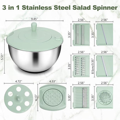 Unokit Stainless Steel Salad Spinner - Large Spinner with Non-Slip Base and 5 Blade Slicers, Dishwasher Safe Lettuce Spinner for Efficient Salad Preparation and Food Washing in Kitchen - Image 2