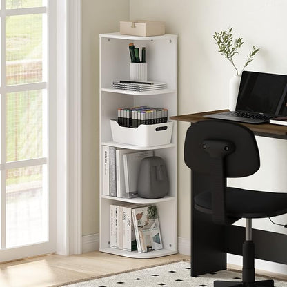 Furinno Pasir 4-Tier Corner Open Shelf Bookcase, White - Image 2