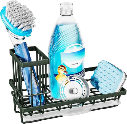 Consumest Sponge Holder for Kitchen Sink - Kitchen Sink Caddy Organizer with Removable Drip Tray for Countertop Dish Soap Dispenser Brush Storage Accessories 304 Stainless Steel, Green by Consumest
