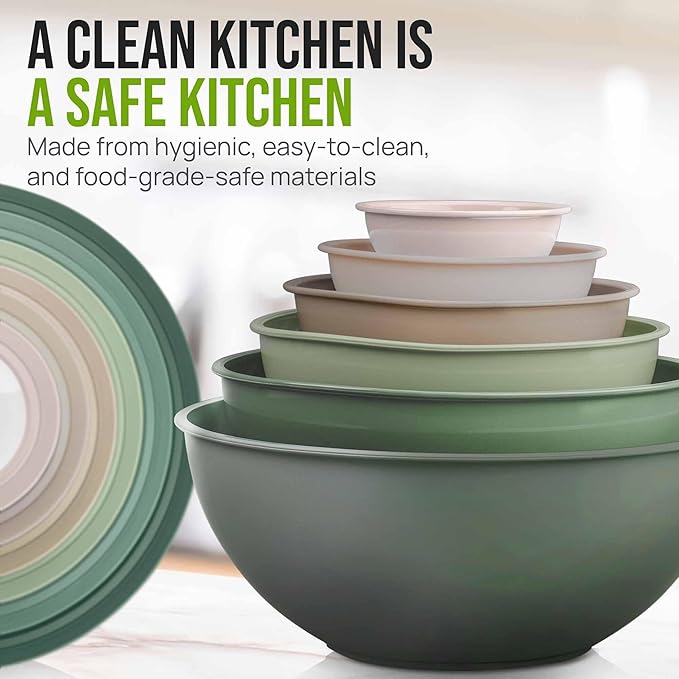 Zulay Kitchen 12 Piece Plastic Mixing Bowls with Leak-Proof Lids Set - Microwave and Freezer Safe Kitchen Mixing Bowls for Preparing, Serving and Storing - Large Nesting Bowls (Forest Ombre) - Image 6