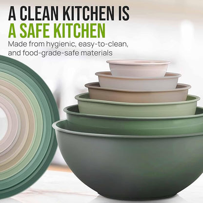 Zulay Kitchen 12 Piece Plastic Mixing Bowls with Leak-Proof Lids Set - Microwave and Freezer Safe Kitchen Mixing Bowls for Preparing, Serving and Storing - Large Nesting Bowls (Forest Ombre) - Image 6