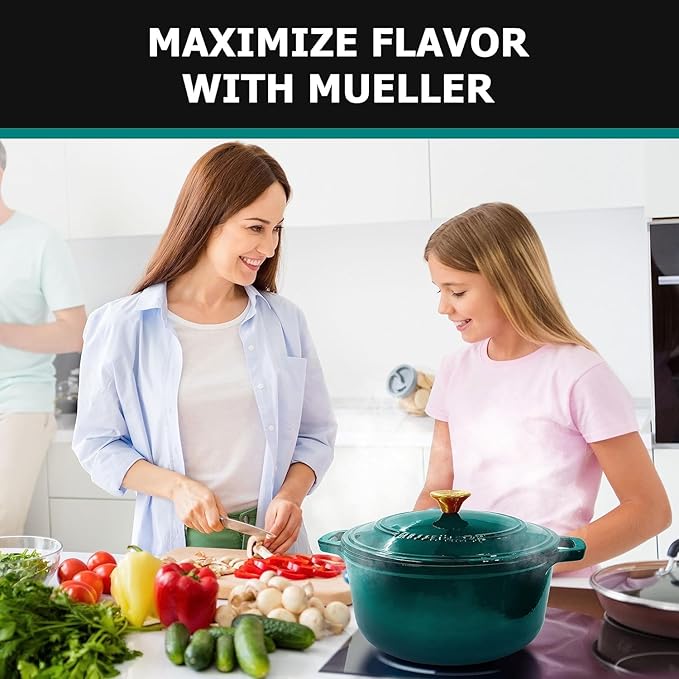 MUELLER HOME 4.5 QT Enameled Cast Iron Dutch Oven, Heavy-Duty Casserole Dish and Braiser Pan with Lid, Oven-Safe up to 500° F & Across All Cooktops, Housewarming Gifts New Home, Emerald - Image 7