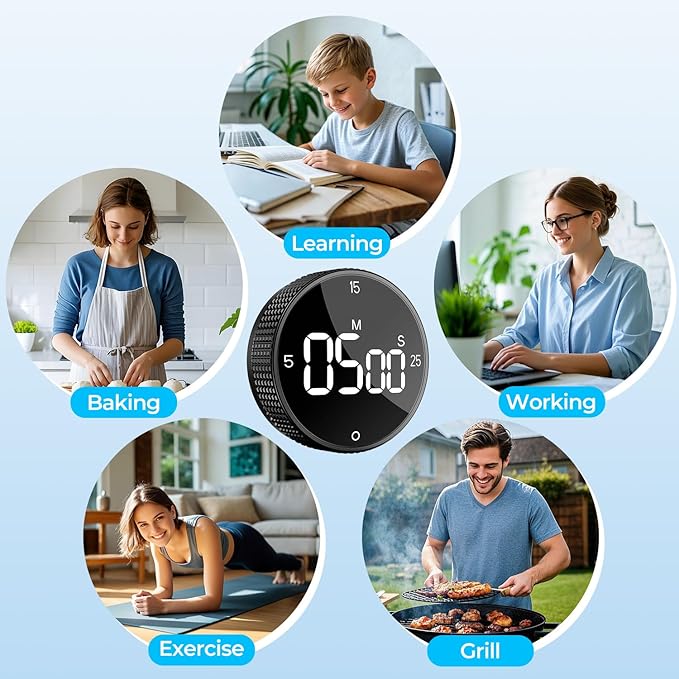 Rechargeable Magnetic Kitchen Timer for Cooking, Building 800mAh Battery Large Display Digital Countdown Countup Timer, 3 Preset 5/15/25 Mins Loud Alarm for Baking Grilling Studying - 2PCS - Image 9