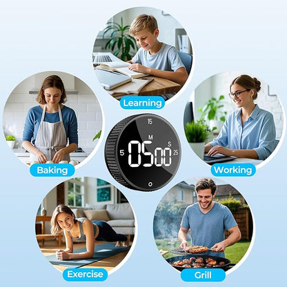 Rechargeable Magnetic Kitchen Timer for Cooking, Building 800mAh Battery Large Display Digital Countdown Countup Timer, 3 Preset 5/15/25 Mins Loud Alarm for Baking Grilling Studying - 2PCS - Image 9