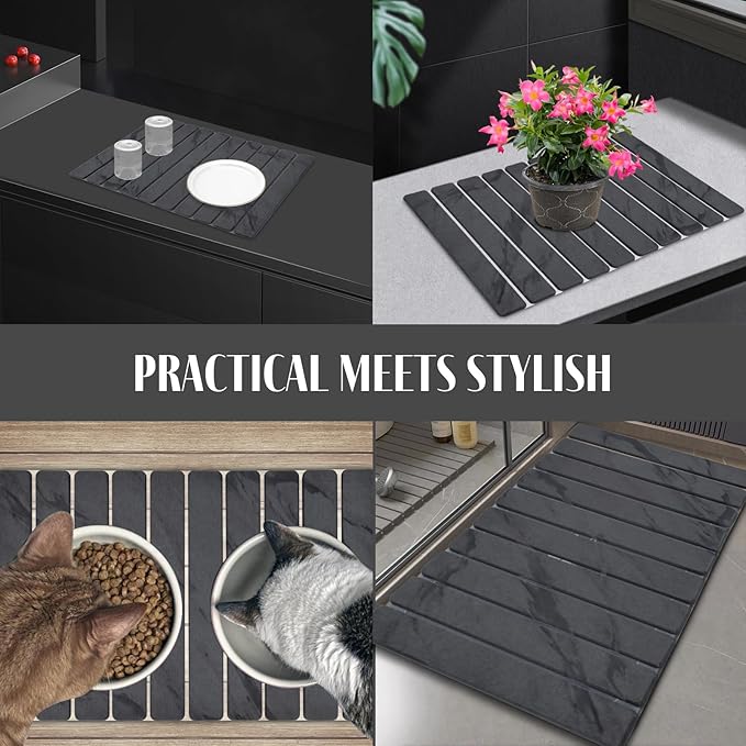 2 PCS Stone Dish Drying Mat for Kitchen Counter, 24"×16" Dark Gray, Fast Drying Collapsible Dish Drying Mat, Eco-Friendly Absorbent Diatomaceous Earth Mats for Match Countertop ( 24"×16" & 8"x4") - Image 7