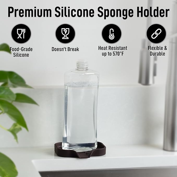Zulay Kitchen Small Silicone Sponge Holder (4.9x3.3”) – Space-Saving Sink Organizer Tray for Sponge, Soap, Brush & More – Compact Non-Slip Dish for Kitchen & Bathroom (Chocolate) - Image 2