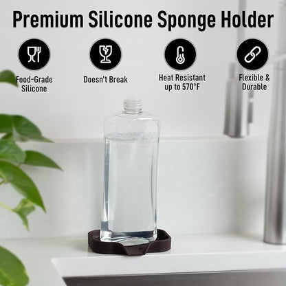 Zulay Kitchen Small Silicone Sponge Holder (4.9x3.3”) – Space-Saving Sink Organizer Tray for Sponge, Soap, Brush & More – Compact Non-Slip Dish for Kitchen & Bathroom (Chocolate) - Image 2