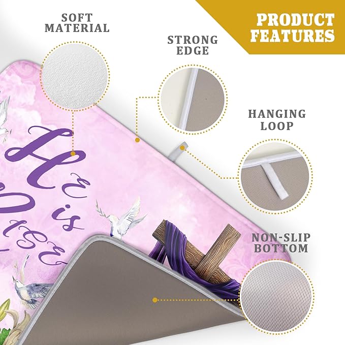 Giwawa Easter Purple Dish Drying Mat, He is Risen Cross Lamb Floral Dish Drainer Mats, Spring Lily Flowers Reversible Dish Drying Rack Pad Protector for Kitchen Countertop Decor, 18"x24"