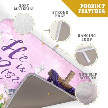 Giwawa Easter Purple Dish Drying Mat, He is Risen Cross Lamb Floral Dish Drainer Mats, Spring Lily Flowers Reversible Dish Drying Rack Pad Protector for Kitchen Countertop Decor, 18"x24"