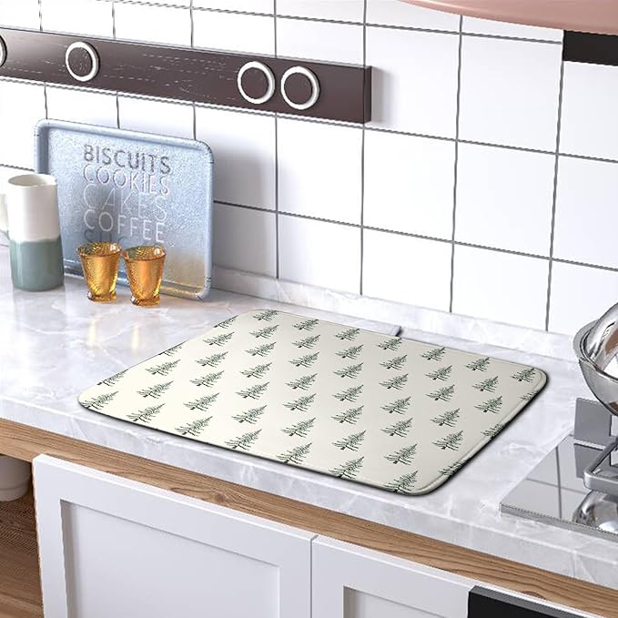 Christmas Tree Dish Drying Mat Winter Xmas Holiday Drying Mats Microfiber Absorbent Dishes Drying Pad Reusable Washable Kitchen Countertop Protector Dish Drainer Rack Mat 18x24 Inch - Image 5