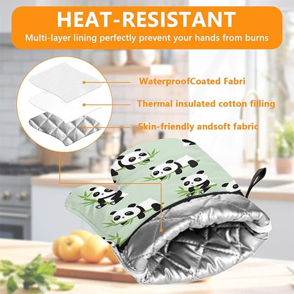 Cute Panda Oven Mitts and Pot Holders Sets 4Pcs,Extra Long Oven Gloves Potholder for Kitchen Cooking Baking BBQ 100% Cotton Heat Resistant - Image 3