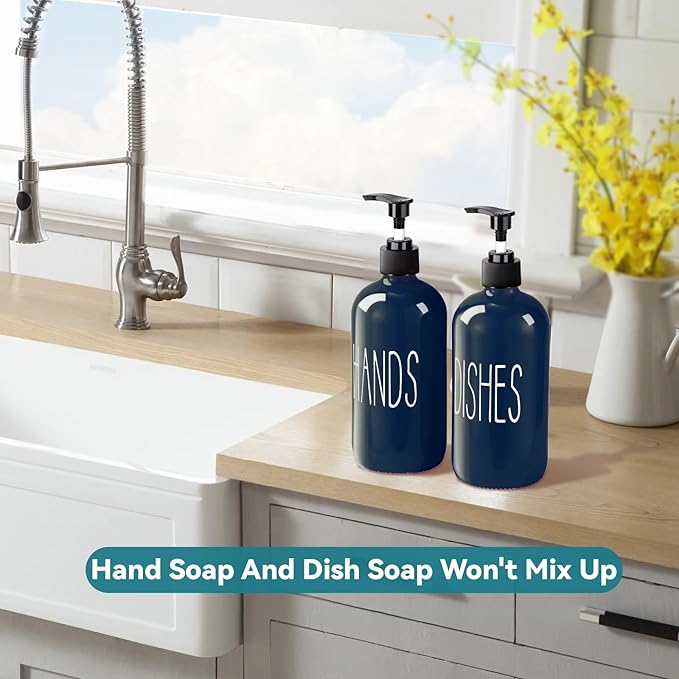 COHOSEGE Glass Soap Dispenser Set 2 Pack,16 Oz Dish Soap Dispenser for Kitchen Sink,Blue Kitchen Accessories and Kitchen Decor,Blue Decorations and Kitchen Utensils for Kitchen - Image 5