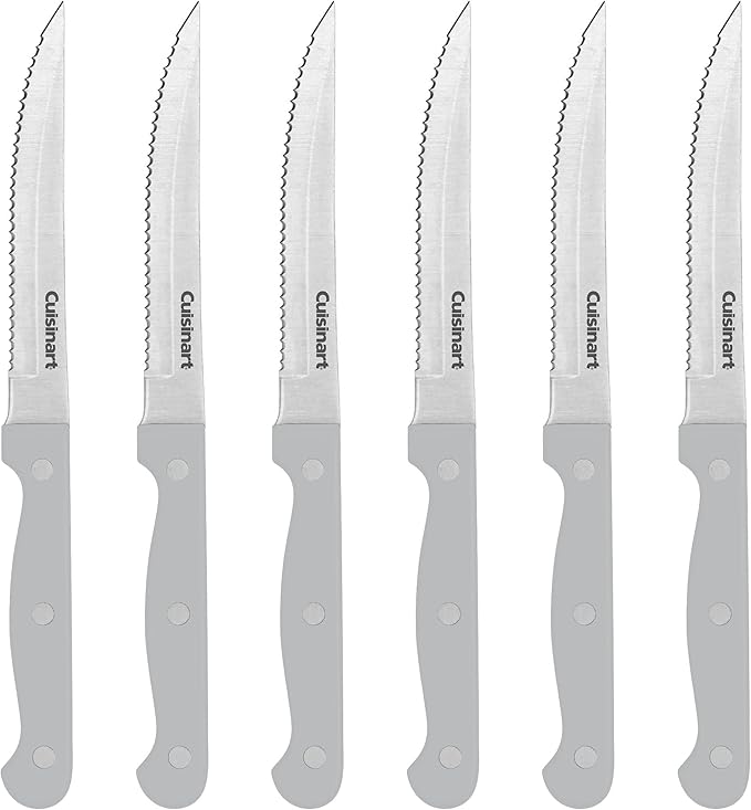 Cusinart Knife Set, 6pc Steak Knife Set with Steel Blades for Precise Cutting, Lightweight, Stainless Steel & Durable, C77TR-6PSKG, Gray by Cuisinart