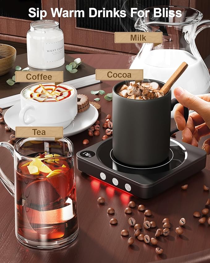 Mug Warmer - 36W Coffee Mug Warmer for Desk with Temperature Display, 2-12Hrs Auto Shut Off, Smart Candle Warmer - Ideal Coffee Gifts Accessories Keep Beverages Coffee Warmer (Black) - Image 5