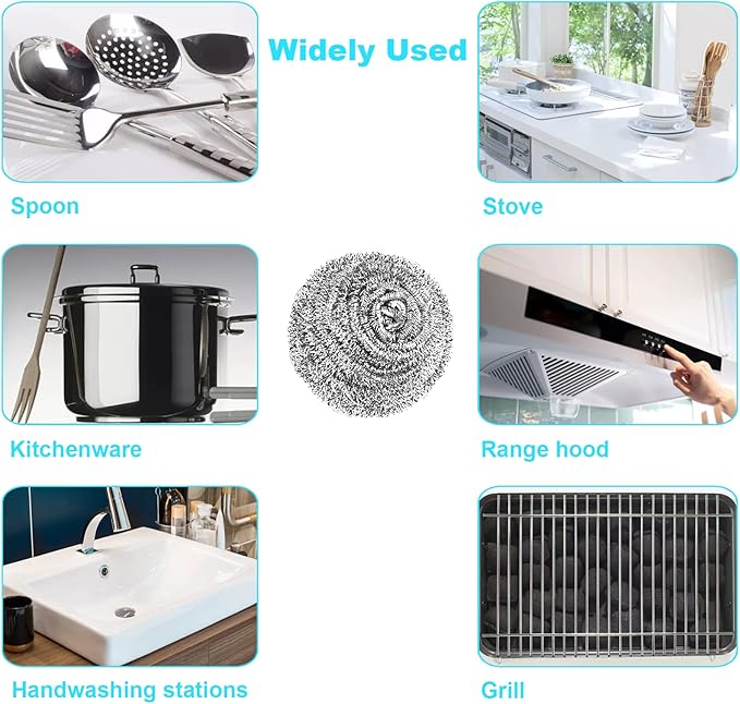 15 Pack Steel Wool Scrubber, Metal Kitchen Scrubbing Sponges, Dishwashing Scouring Pads Heavy Duty, Premium Stainless Steel Scrubbers for Cleaning Dishes Pots and Pans Bathroom Oven (Sliver) by VOPTON - Image 7
