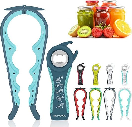 Jar Opener, 5 in 1 Multi Function Can Opener Bottle Opener Kit with Silicone Handle Easy to Use for Children, Elderly and Arthritis Sufferers (New blue) by Unknown