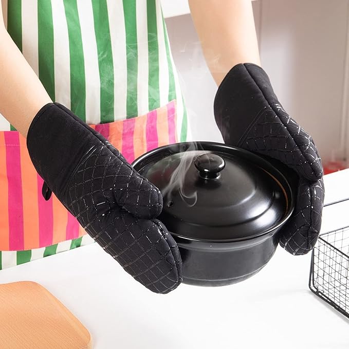 4 Pcs Oven Mitts and Pot Holders,Oven Glove High Heat Resistant 500 Degree,Long Oven Mitts with Recycled Cotton Infill and Silicone Non-Slip Surface for Baking,Kitchen,Cooking(Black) - Image 6