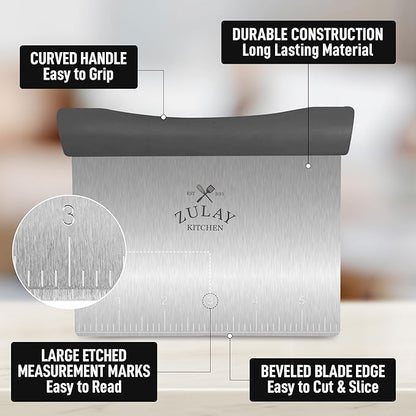 Zulay Premium Multi-purpose Stainless Steel Bench Scraper & Chopper, Easy to Read Etched Markings for Perfect Cuts, Quick & Easy Multi-use Dough Scraper, Dough Cutter & Pastry Scraper (Gray) - Image 6