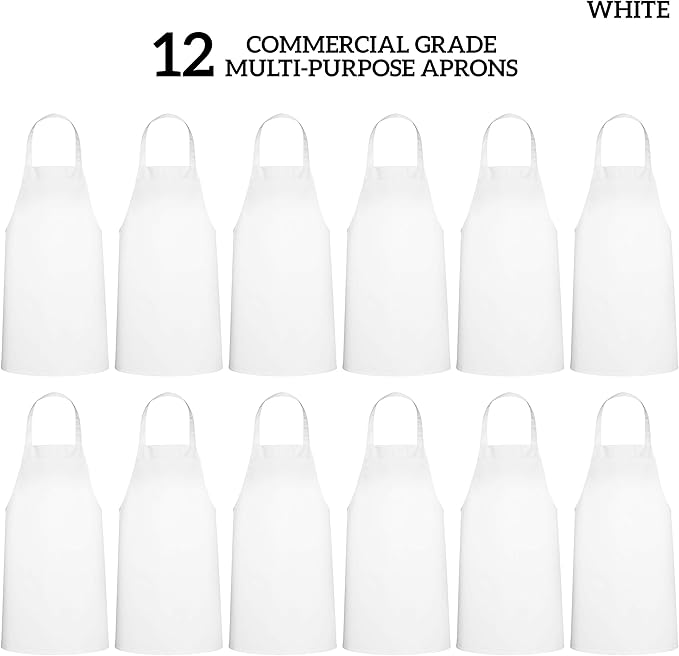 GREEN LIFESTYLE 12 Pack Bib Apron - Unisex White Aprons, Machine Washable Aprons for Men and Women, Kitchen Cooking BBQ Aprons Bulk (Pack of 12, No Pockets, White) - Image 3