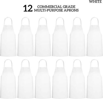GREEN LIFESTYLE 12 Pack Bib Apron - Unisex White Aprons, Machine Washable Aprons for Men and Women, Kitchen Cooking BBQ Aprons Bulk (Pack of 12, No Pockets, White) - Image 3