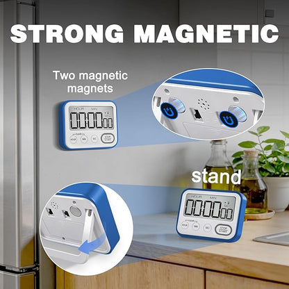 Digital Kitchen Timer Magnetic Loud Alarm, Large LCD Screen Silent/Beeping Multi-Function for Teachers Classroom Kids, Blue - Image 4