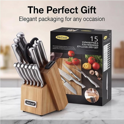 McCook® Knife Sets,German Stainless Steel Knife Block Sets with Built-in Sharpener - Image 9