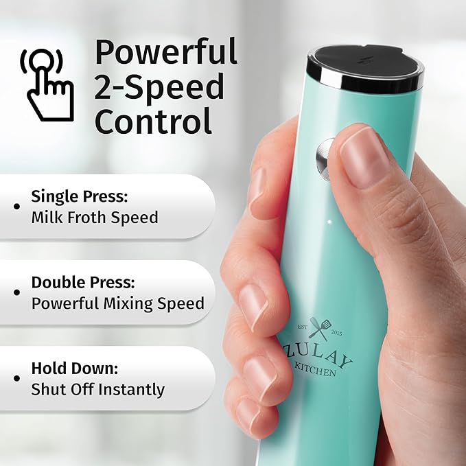 Zulay Kitchen Rechargeable Milk Frother Handheld Lux - Powerful 2-Speed Motor, Waterproof, 2000mAh Battery - Drink Mixer for Latte, Cappuccino, Matcha & Protein Powder - Sky Blue - Image 4
