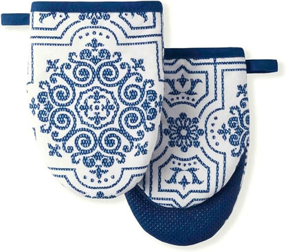 Martha Stewart Strie Medallion Mini Oven Mitt 2-Pack Set, Navy Blue, 5.5"X8" by MarthaStewart