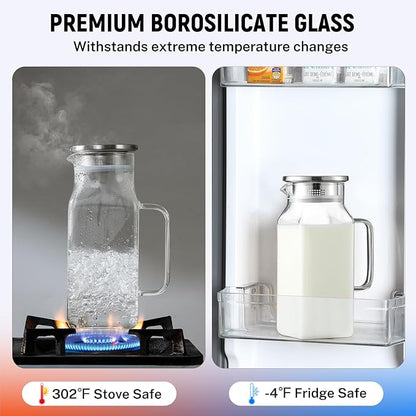 40 oz,1.2Liter Square Glass Pitcher with Lid and Spout, Breast Milk Pitcher with Handle for Fridge, Borosilicate Glass Carafe for Hot/Cold Drink, Small Jug for Iced Tea, Coffee,Water Storage Container - Image 4