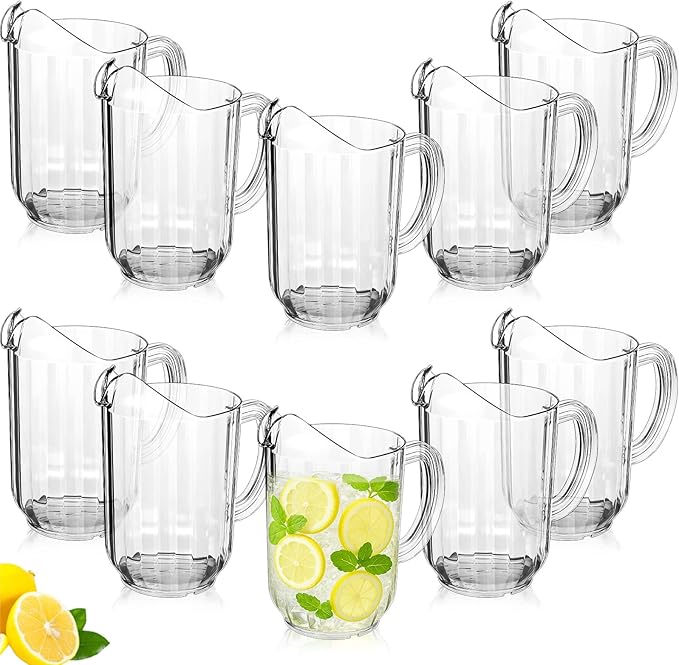 Tessco for you 10 Pcs Plastic Pitchers 60 Ounce Clear Restaurant Jug Large Water Pitcher Carafe Serve Milk Tea Juice Drink for Parties Container Dispenser Beer Jar (Classic) by Tessco