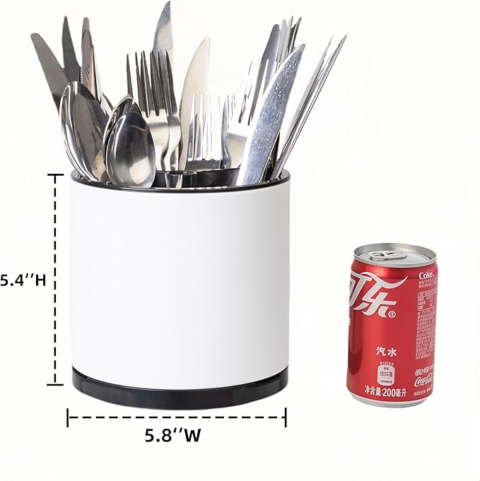 LIBODOUR Silverware Organizer Kitchen Utensil Holder 360°Rotating For Counter Organizer Stainless Steel Storage Silverware Caddy 3 Compartment Flatware Spoon Spatula Tool Cutlery Container(White) - Image 3