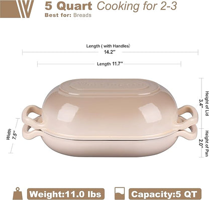 VORRINGARD Enameled Cast Iron Sourdough Bread Oven, Dutch Oven, Loaf Cast Iron Bread Pan for Homemade Bread Baking, Meatloaf Pan with Lid, 5QT, Latte - Image 2