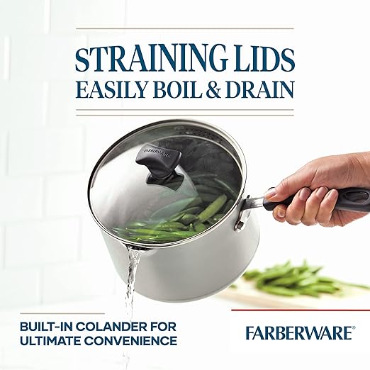 Farberware Cookstart DiamondMax Nonstick Straining Saucepan, Dishwasher Safe, 3 Quart, Silver - Image 3