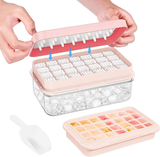 Ice Cube Tray with Lid and Bin, 28 pcs Ice Cubes Molds, Ice Trays for Freezer, Ice Cube Tray Mold, with 1 tray, Ice Freezer Container, Spill-Resistant Removable Lid & Ice Scoop, for Whiskey,Cocktail by PHINOX