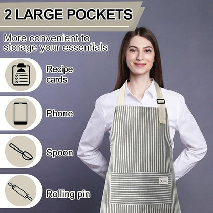 Janmercy 24 Pcs Aprons for Women Men with 2 Pockets Linen Cooking Kitchen Apron Adjustable Bib Chef Apron Bulk Aprons Unisex