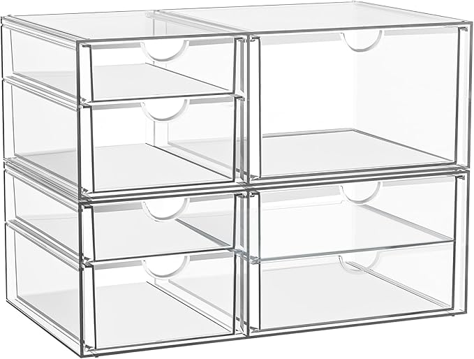 YFXCVSL Clear Stackable Storage Drawers, Acrylic Makeup Organizer with 7 Drawers, Bathroom Organizers and Storage, Plastic Bins for For Vanity, Undersink, Kitchen Cabinets, Pantry by YFXCVSL