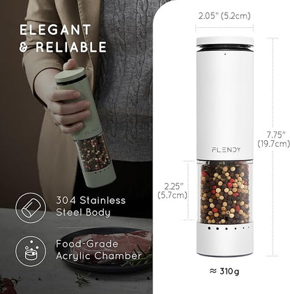 Flendy Electric Salt and Pepper Grinder Set Rechargeable, Automatic Salt and Pepper Grinder Set with Oversized Top Button, Stainless Steel Electric Salt and Pepper Shakers Set